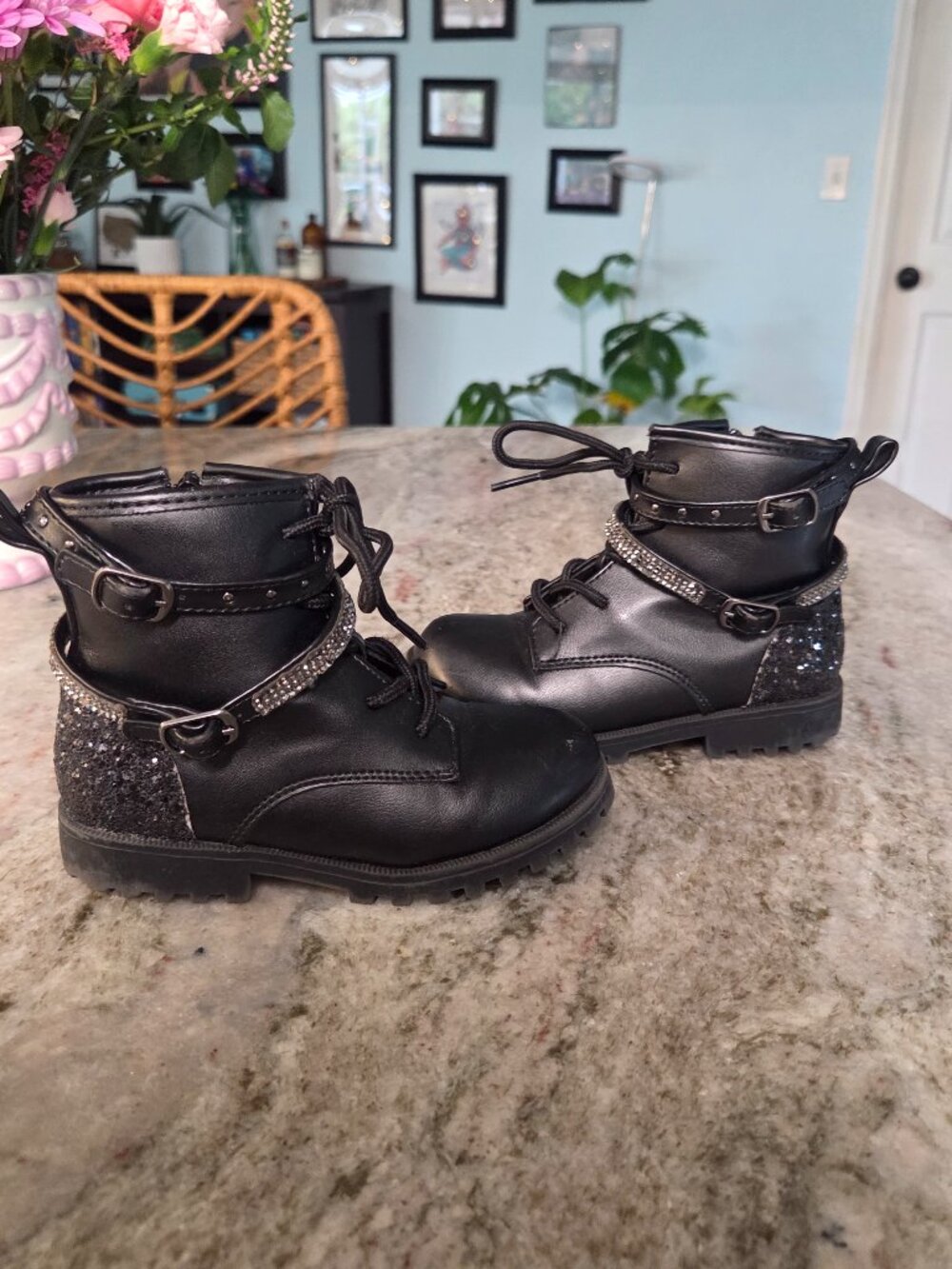 Girls Black Sparkly Boots